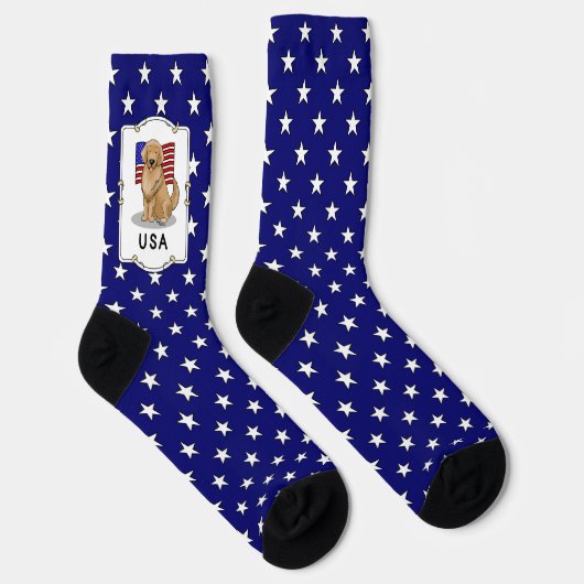 USA American Flag Golden Retriever Dog Patriotic ソックス (右)
