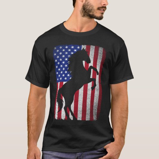  USA American Flag Horse Lover USA Patriotic 4th o Tシャツ (正面)