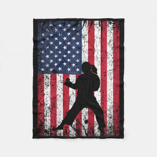 Usa American Flag Karate 4th Of July Patriotic Gir フリースブランケット (正面)