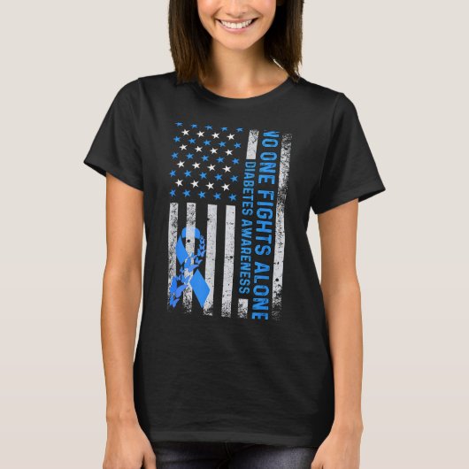 Usa American Flag No Fighting Alone Diabetes Aware Tシャツ (正面)