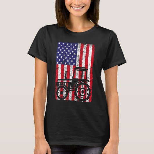USA American Flag Patriotic Farm Tractors Farming Tシャツ (正面)