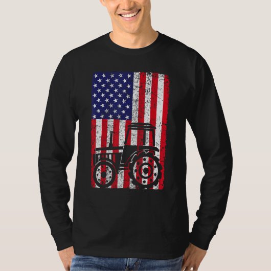 USA American Flag Patriotic Farm Tractors Farming Tシャツ (正面)