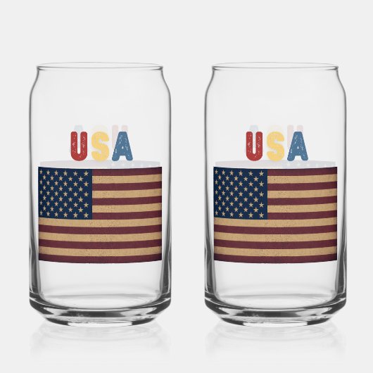 USA American Flag Retro ガラス缶 (正面)