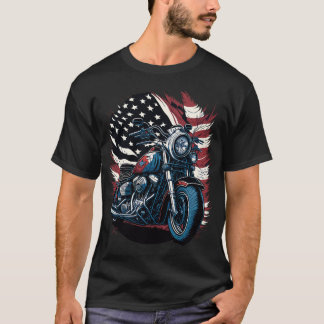 USA American Flag Rider Motorcycle Veteran Biker Tシャツ