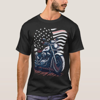 USA American Flag Rider Motorcycle Veteran Biker Tシャツ