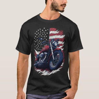 USA American Flag Rider Motorcycle Veteran Biker Tシャツ