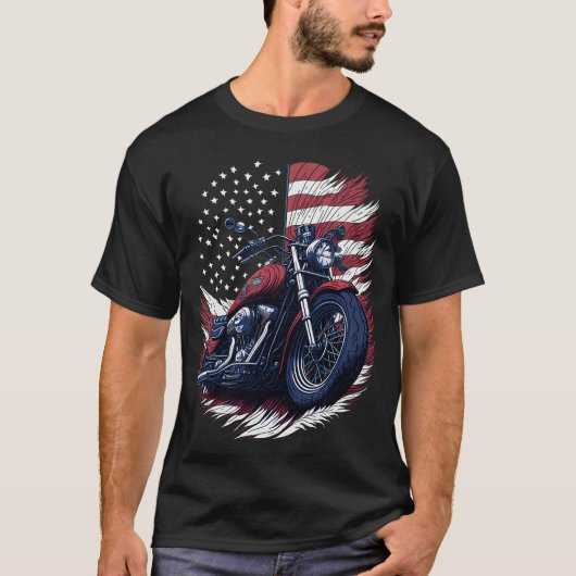 USA American Flag Rider Motorcycle Veteran Biker Tシャツ (正面)