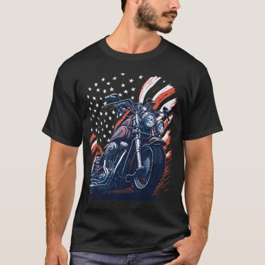 USA American Flag Rider Motorcycle Veteran Biker Tシャツ (正面)