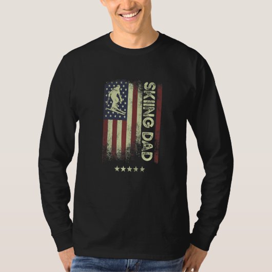 USA American Flag Skiing Dad 1 Tシャツ (正面)