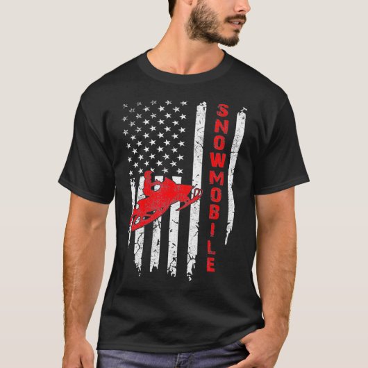 USA American Flag Snowmobiling Winter Snowmobile R Tシャツ (正面)