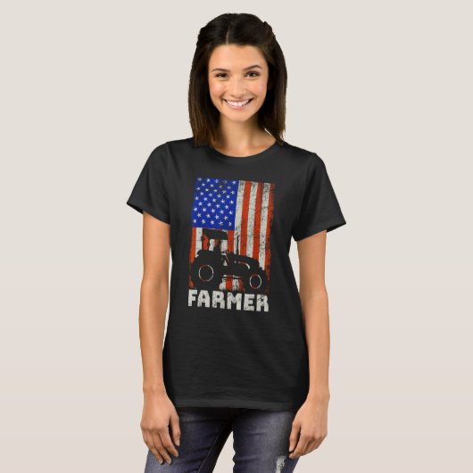 USA American Flag Tractors Farming Tシャツ (正面フル)