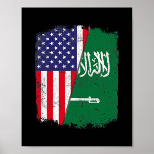 USA American Saudi Arabia Flag Men Women ポスター
