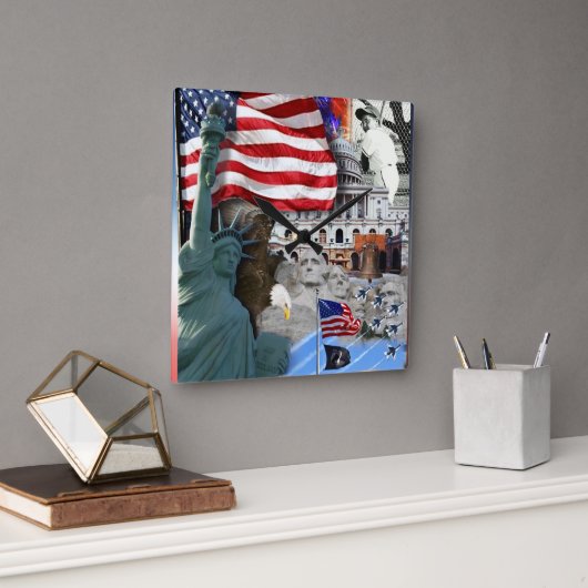 USA American Symbols スクエア壁時計 (オフィス)