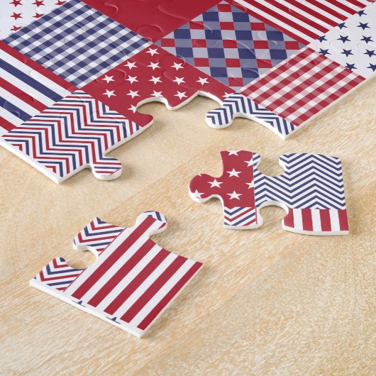 USA Americana Patchwork Red White & Blue ジグソーパズル (側面)