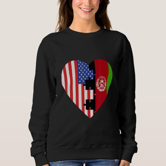 USA and Afganistan Flags Heart スウェットシャツ (正面)
