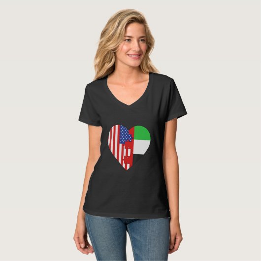 USA and Arab Emirates Flags Heart Tシャツ (正面フル)