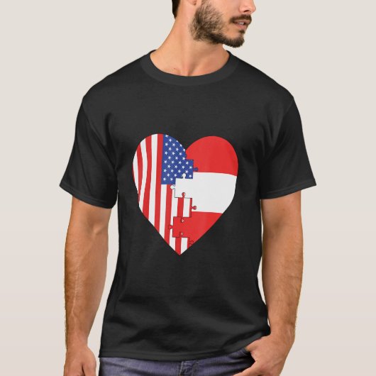 USA and Austria Flags Heart Tシャツ (正面)