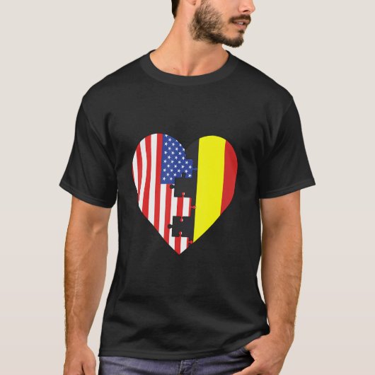 USA and Belgium Flags Heart Tシャツ (正面)