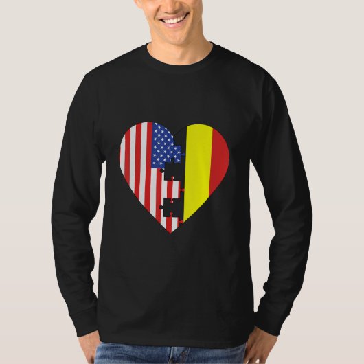 USA and Belgium Flags Heart Tシャツ (正面)