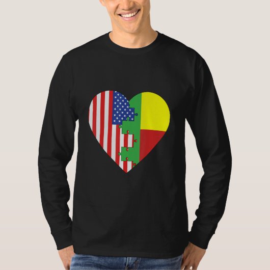 USA and Benin Flags Heart Tシャツ (正面)