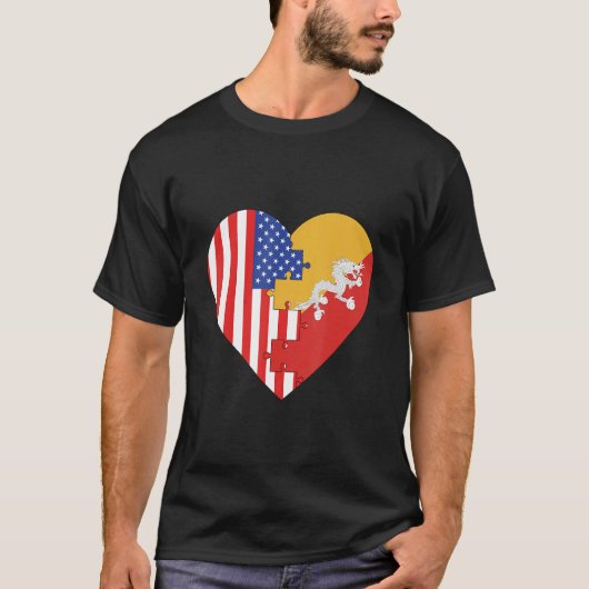 USA and Bhutan Flags Heart Tシャツ (正面)