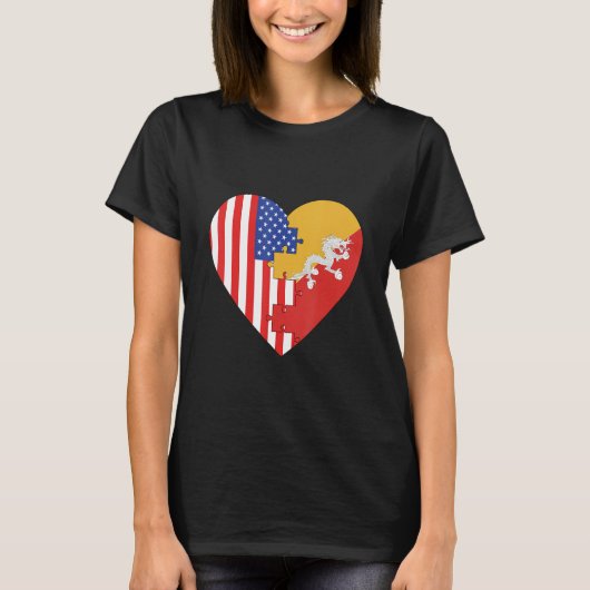 USA and Bhutan Flags Heart Tシャツ (正面)