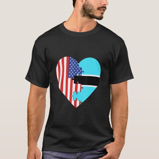 USA and Botswana Flags Heart Tシャツ (正面)