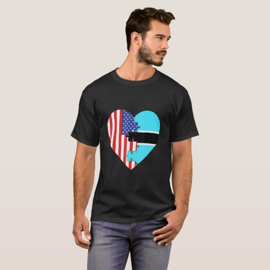 USA and Botswana Flags Heart Tシャツ (正面フル)