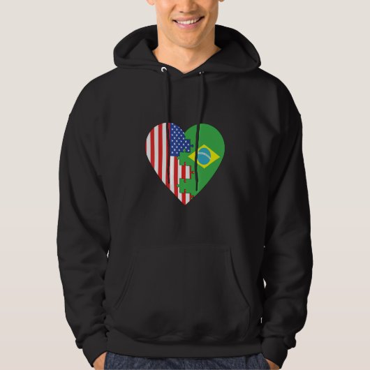 USA and Brazil Flags Heart パーカ (正面)