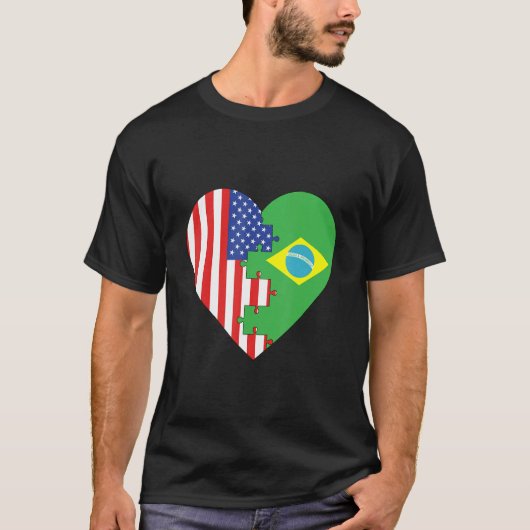 USA and Brazil Flags Heart Tシャツ (正面)