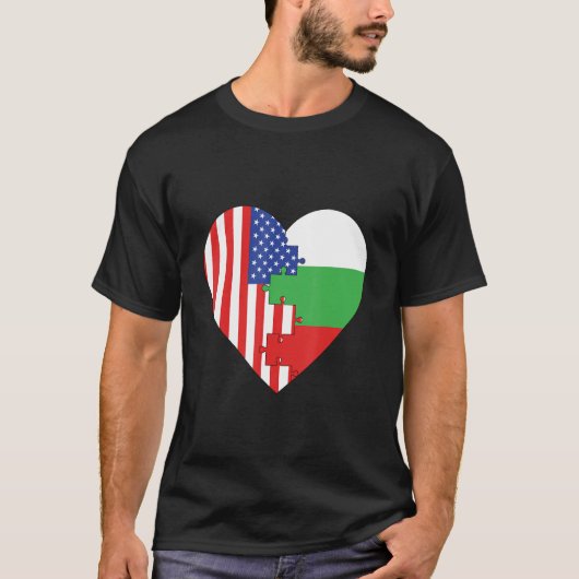 USA and Bulgaria Flags Heart Tシャツ (正面)