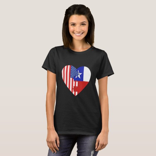USA and Chile Flags Heart Tシャツ (正面フル)