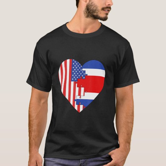 USA and Costa Rica Flags Heart Tシャツ (正面)