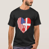 USA and Denmark Flags Heart Tシャツ (正面)