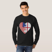 USA and England Flags Heart Tシャツ (正面フル)