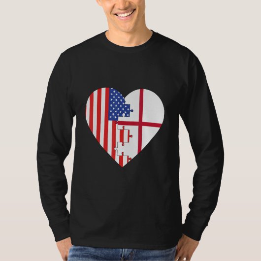 USA and England Flags Heart Tシャツ (正面)