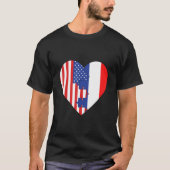 USA and France Flags Heart Tシャツ (正面)