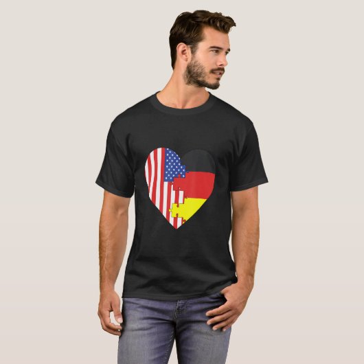 USA and Germany Flags Heart Tシャツ (正面フル)