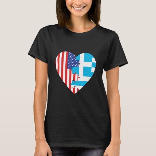 USA and Greece Flags Heart Tシャツ (正面)