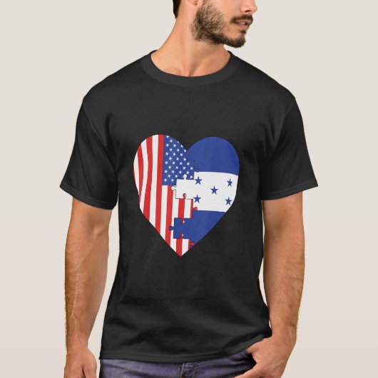 USA and Honduras Flags Heart Tシャツ (正面)