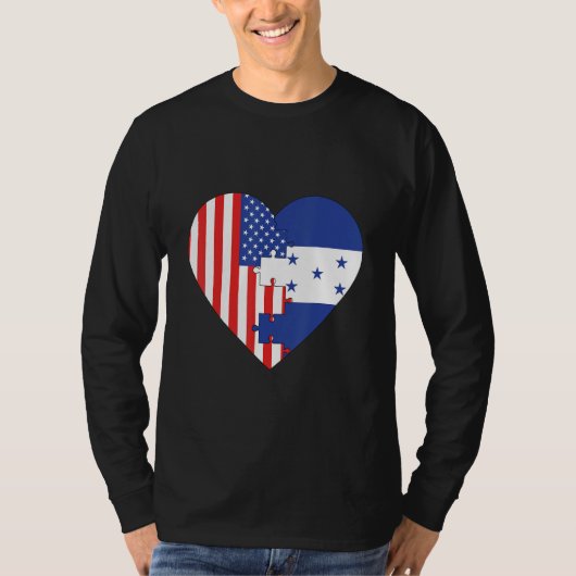 USA and Honduras Flags Heart Tシャツ (正面)
