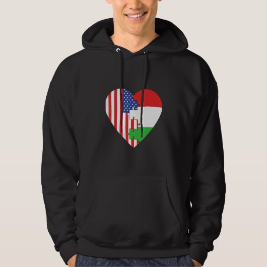 USA and Hungary Flags Heart パーカ (正面)