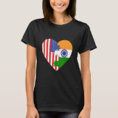 USA and India Flags Heart Tシャツ (正面)