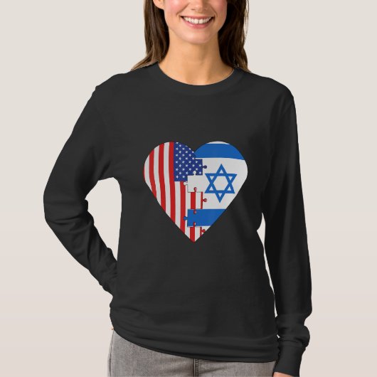 USA and Israel Flags Heart Tシャツ (正面)
