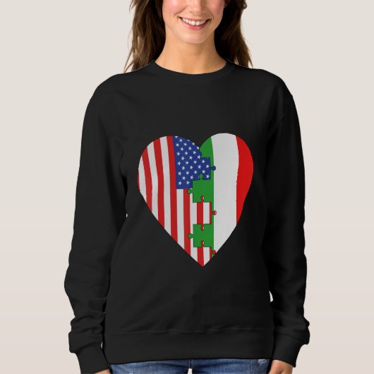 USA and Italy Flags Heart スウェットシャツ (正面)