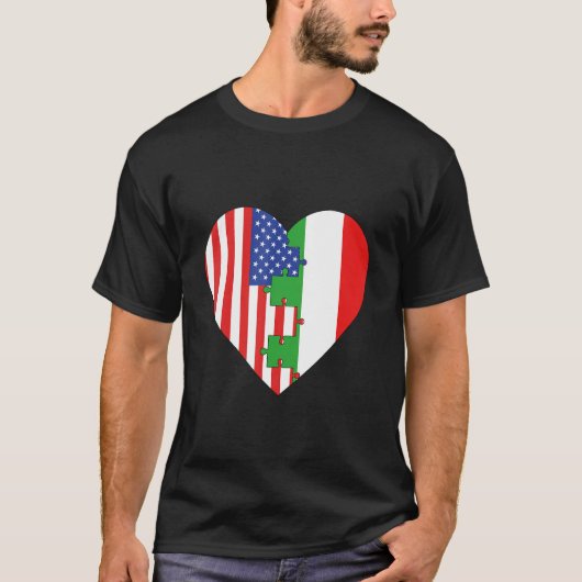 USA and Italy Flags Heart Tシャツ (正面)