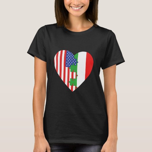 USA and Italy Flags Heart Tシャツ (正面)