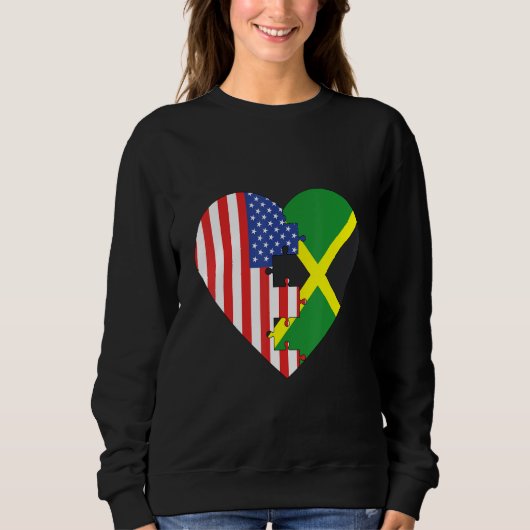 USA and Jamaica Flags Heart スウェットシャツ (正面)