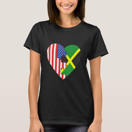 USA and Jamaica Flags Heart Tシャツ (正面)
