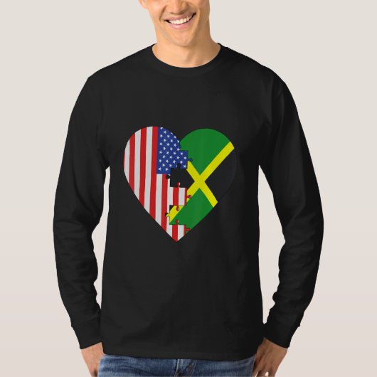 USA and Jamaica Flags Heart Tシャツ (正面)